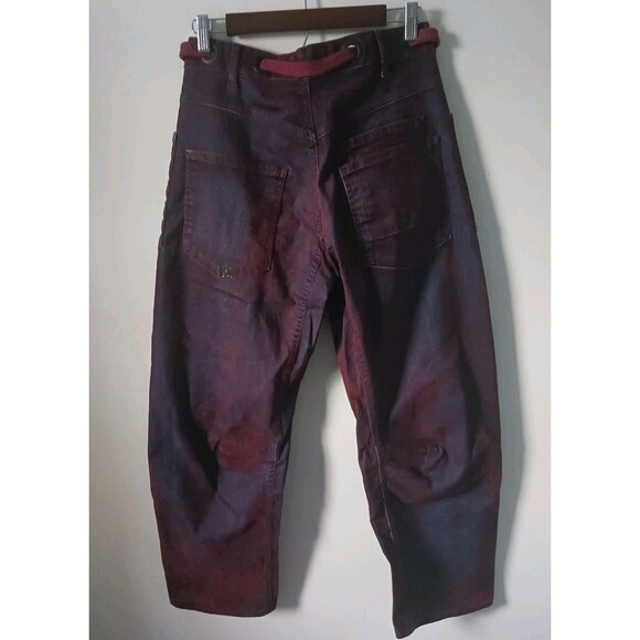 We The Free Moxie Flocked Pull On Barrel Leg Burgundy Jeans Size 25 - Picture 2 of 12